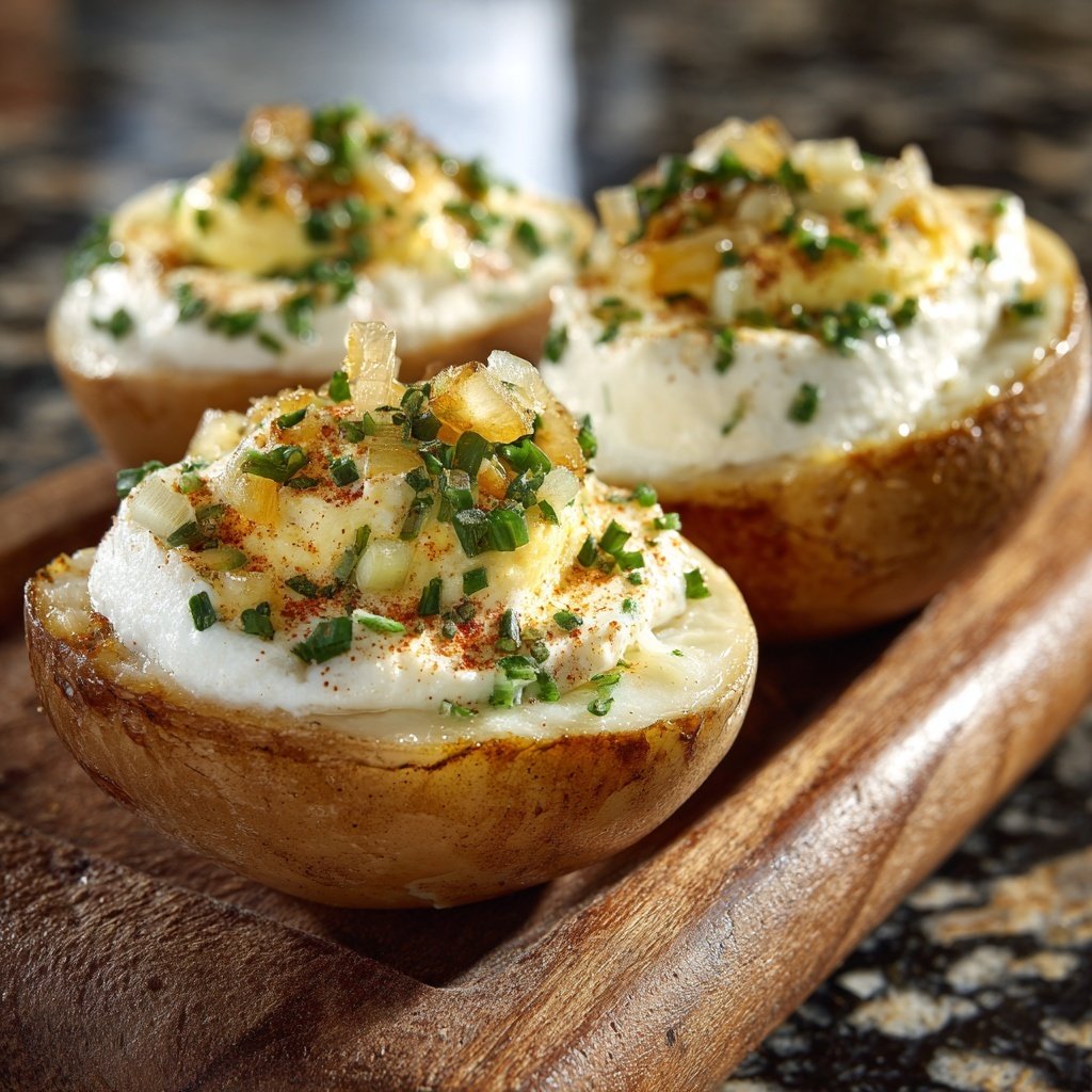 Œufs farcis crème aigre oignon