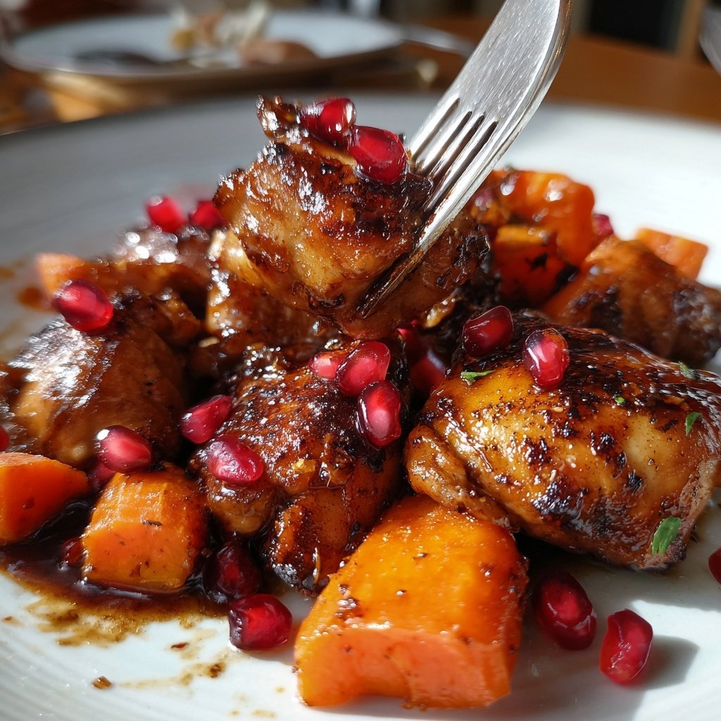 Poulet carottes glaçure mélasse grenade