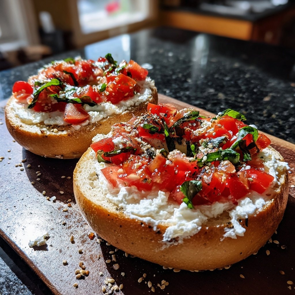 Bagels au cottage cheese tomate basilic