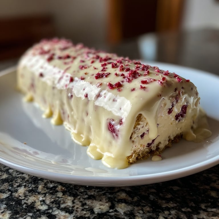 Bûche de noël au mascarpone chocolat blanc et framboises
